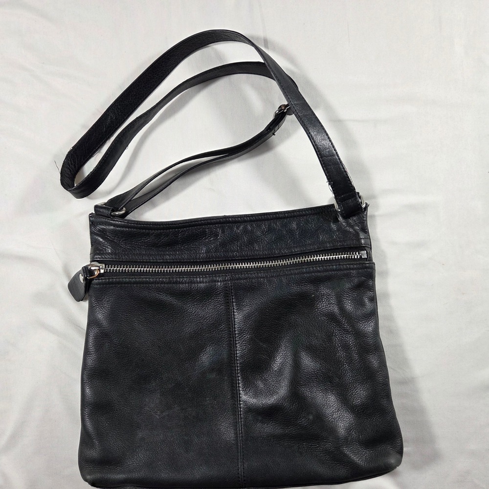 Margot Black Pebbled Crossbody Bag Silver Hardware Zip and button Pocket